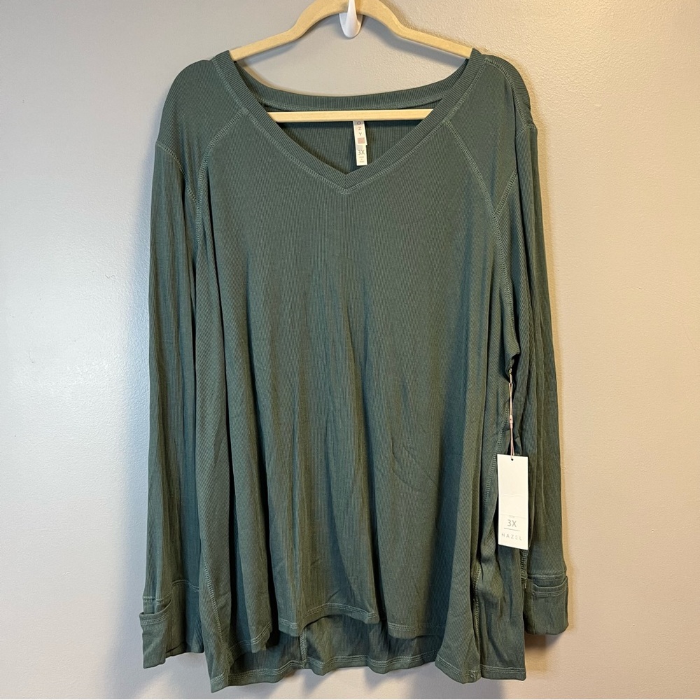 LuLaRoe Cozy Collection Hazel V Neck Ribbed Long Sleeve Top Sage Green 3X NWT